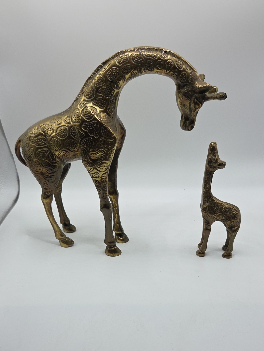 Brass Giraffe And Baby Sculpture - Decorative Home Art in Gold Finish